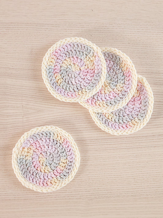Crochet Coaster Set – Colorful Handmade Coasters in Pastel or Muted Tones (2 Sizes, Set of 4)