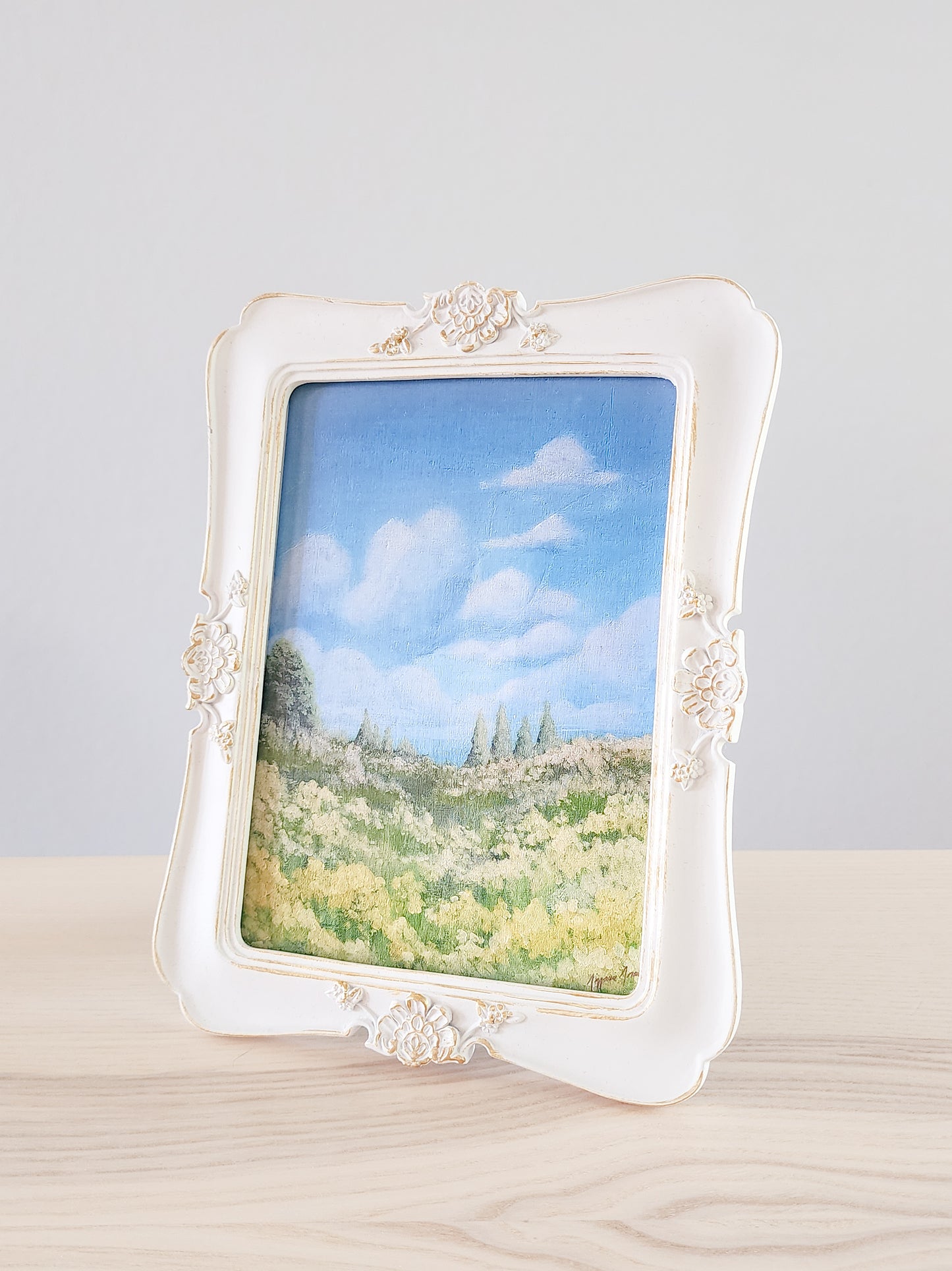 Pastel Spring Field Flower Art Print – 5x7 Acrylic Landscape on Linen Card Stock