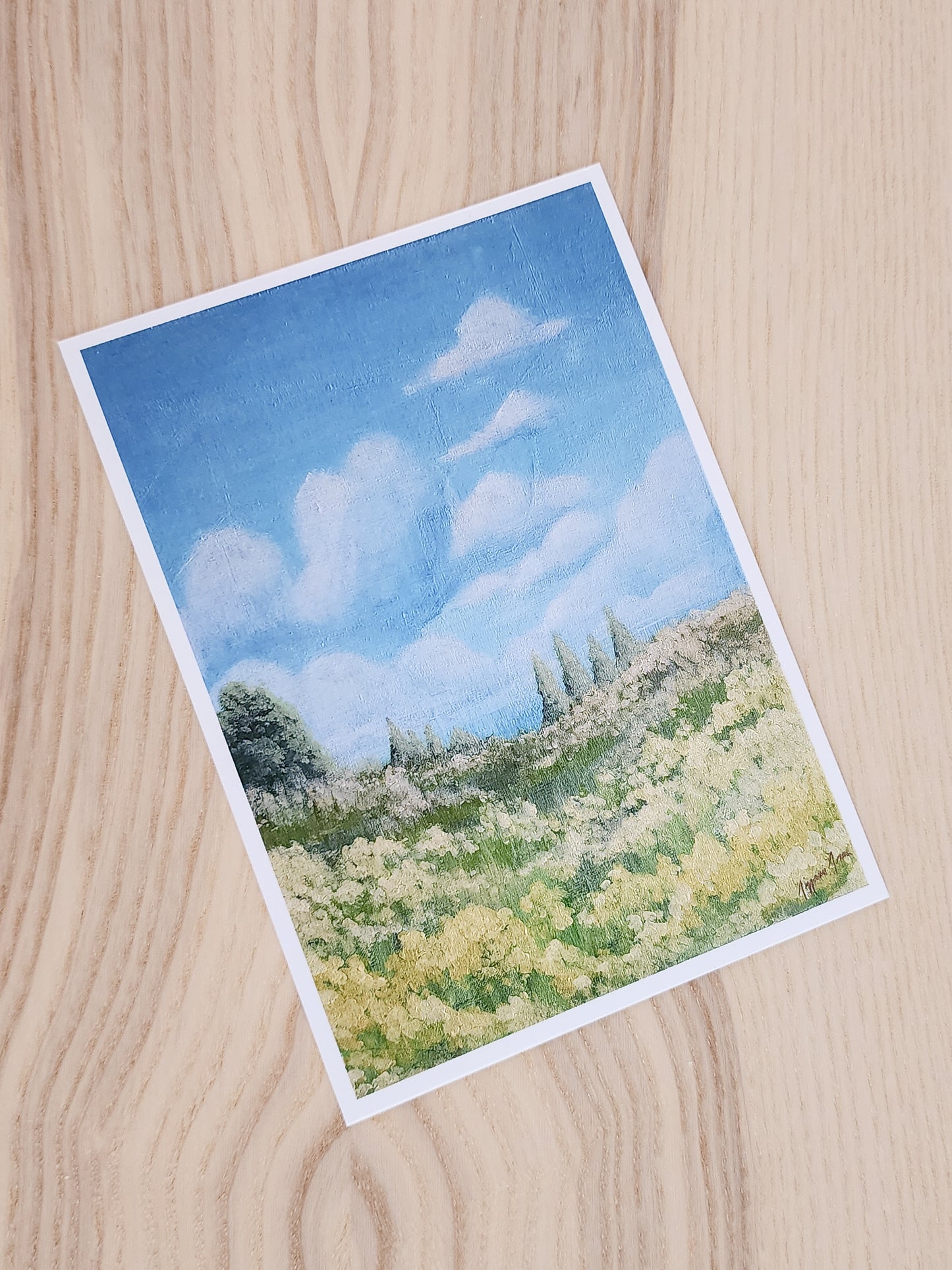 Pastel Spring Field Flower Art Print – 5x7 Acrylic Landscape on Linen Card Stock