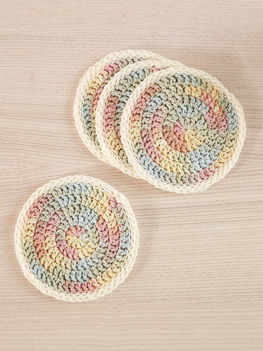 Crochet Coaster Set – Colorful Handmade Coasters in Pastel or Muted Tones (2 Sizes, Set of 4)